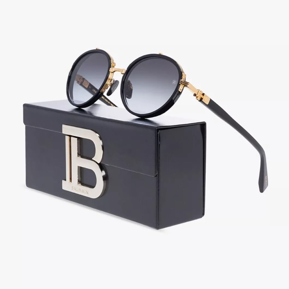 Authentic Akoni Balmain black Gold Croissy sunglasses Round Japan titanium Lens